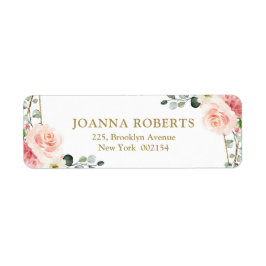 赤面ピンクフローラ金ゴールド幾何学植物結婚の ラベル