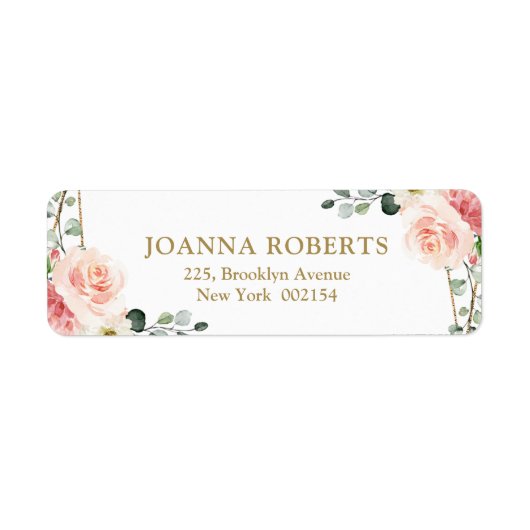 赤面ピンクフローラ金ゴールド幾何学植物結婚の ラベル (正面)