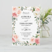 赤面ピンクフローラ金ゴールド幾何学植物結婚の 招待状 (スタンド正面)