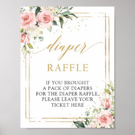 赤面ピンクフローラ金ゴールド幾何学的おむつラッフル ポスター