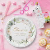 赤面ピンクフローラ金ゴールド幾何学的フレーム紙プレート ペーパープレート (パーティー)