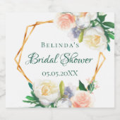 赤面ピンクフローラ金ゴールド幾何学的ブライダルシャワー スパークリングワインラベル (シングルラベル)