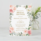 赤面ピンクフローラ金ゴールド幾何学的ブライダルシャワーInv 招待状 (スタンド正面)