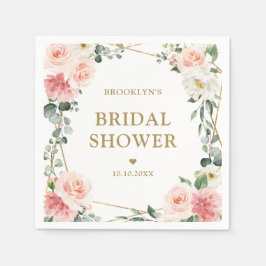 赤面ピンクフローラ金ゴールド幾何学的ブライダルシャワーNa スタンダードカクテルナプキン