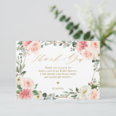 赤面ピンクフローラ金ゴールド幾何学的ブライダルシャワーTha サンキューカード (スタンド正面)