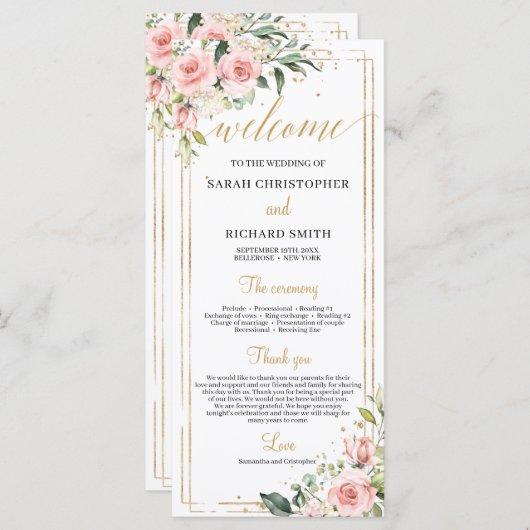 赤面ピンクフローラ金ゴールド幾何結婚フレーム プログラム (正面/裏面)