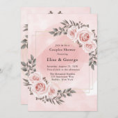赤面ピンクフローラ金ゴールド水晶カップルのシャワー 招待状 (正面/裏面)