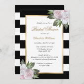 赤面ピンクフローラ金ゴールド白黒ブライダルシャワー 招待状 (正面/裏面)