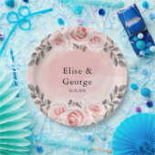 赤面ピンクフローラ金ゴールド結晶の幾何結婚性 ペーパープレート (パーティー)