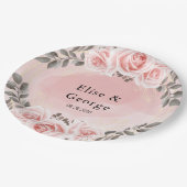 赤面ピンクフローラ金ゴールド結晶の幾何結婚性 ペーパープレート (アングル)