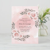 赤面ピンクフローラ金ゴールド結晶の幾何結婚性 招待状 (スタンド正面)