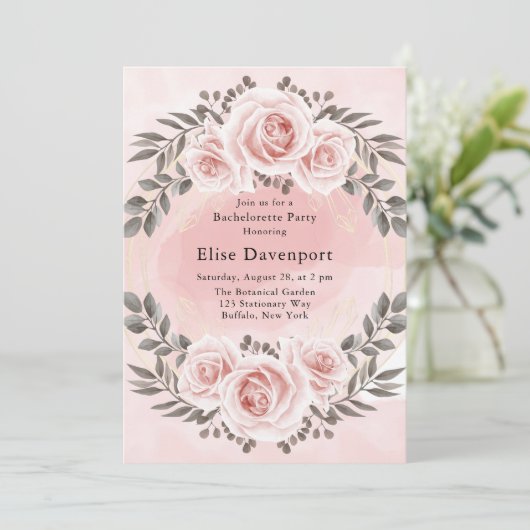 赤面ピンクフローラ金ゴールド結晶バチェロレッテ 招待状 (スタンド正面)