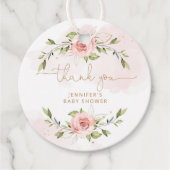 赤面ピンクフローラ金ゴールド赤ちゃんシャワー感謝していユー フェイバータグ (正面)