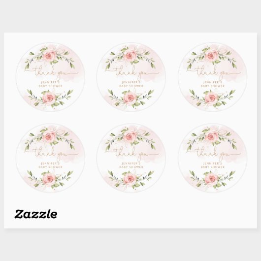 赤面ピンクフローラ金ゴールド赤ちゃんシャワー感謝していユー ラウンドシール (シート)