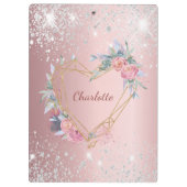 赤面ピンクフローラ銀グリッターモノグラム名 クリップボード (裏面)