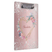 赤面ピンクフローラ銀グリッターモノグラム名 クリップボード (右)