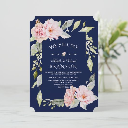 赤面ピンクフローラ開花ネイビー我々はまだ 招待状 (スタンド正面)