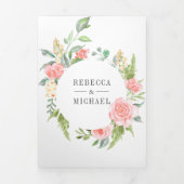 赤面ピンクフローラ開花バラガーデンフォト結婚ズ 三つ折り招待状 (カバー)