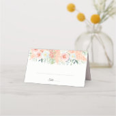 赤面ピンクフローラ開花水色結婚の プレイスカード (正面)