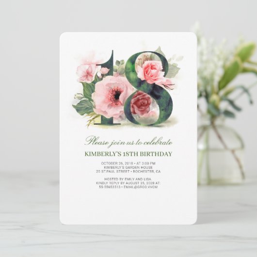 赤面ピンクフローラ18th誕生日パーティー 招待状 (スタンド正面)