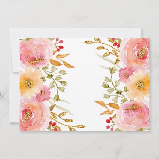 赤面ピンクフローラ1st誕生日の写真の招待状 招待状 (裏面)