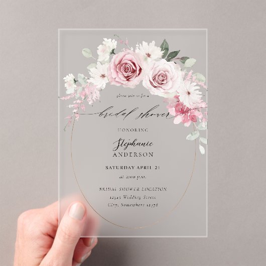 赤面ピンクフローラ2ブライダルシャワー アクリル招待状 (インサイチュ (ポータブル))