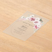 赤面ピンクフローラ2ブライダルシャワー アクリル招待状 (レイダウン)
