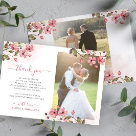 赤面ピンクフローラ2枚エレガントの写真結婚はscript's サンキューカード