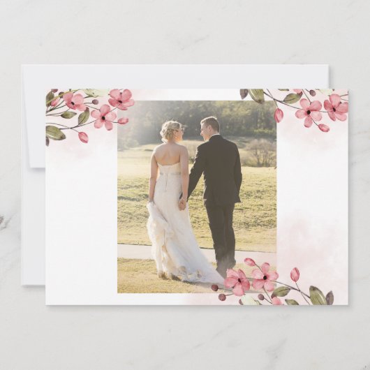 赤面ピンクフローラ2枚エレガントの写真結婚はscript's サンキューカード (裏面)