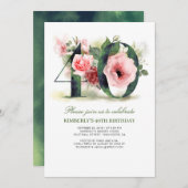 赤面ピンクフローラ40歳の誕生日パーティー 招待状 (正面/裏面)