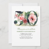 赤面ピンクフローラ50th誕生日パーティー 招待状 (正面)