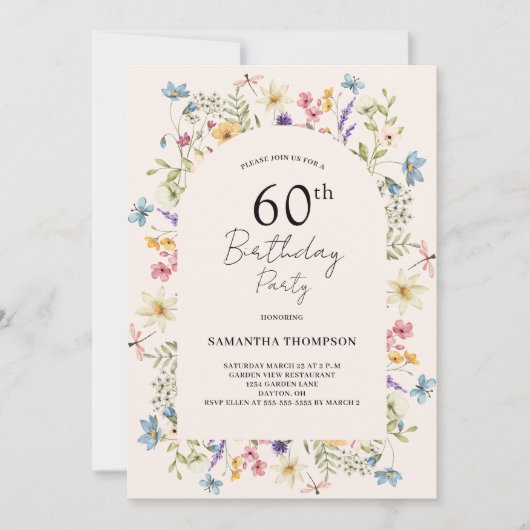 赤面ピンクフローラ60誕生日 招待状 (正面)