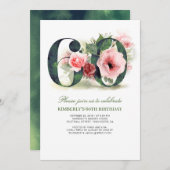 赤面ピンクフローラ60th誕生日パーティー 招待状 (正面/裏面)