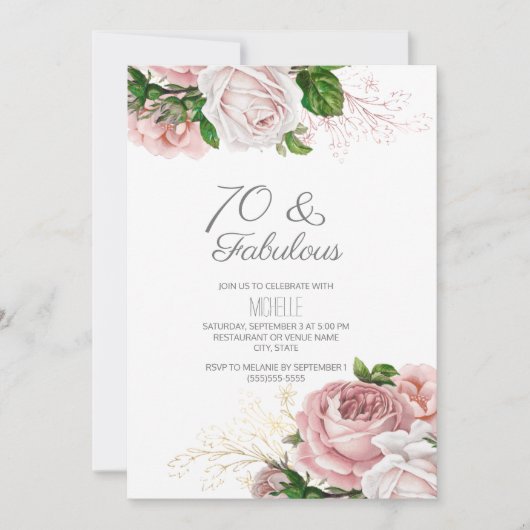 赤面ピンクフローラ70と素晴らしい誕生日 招待状 (正面)