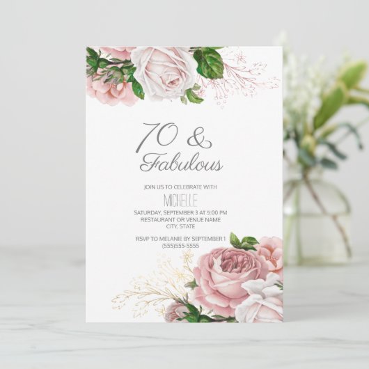 赤面ピンクフローラ70と素晴らしい誕生日 招待状 (スタンド正面)