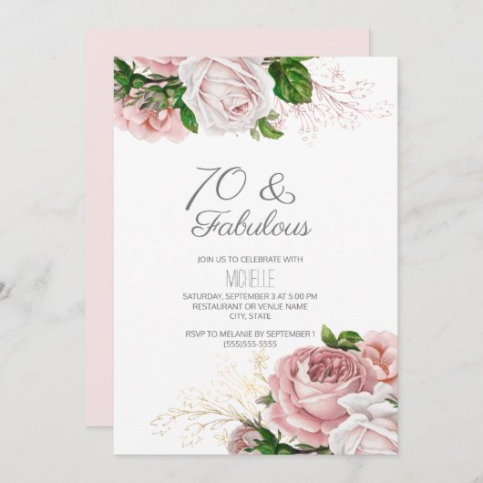 赤面ピンクフローラ70と素晴らしい誕生日 招待状 (正面/裏面)