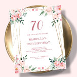 赤面ピンクフローラ70th予算誕生日招待状<br><div class="desc">70回目の手頃バースデー魅力的バーへの招待をお探しですか？我々の赤面ピンクフローラ紙の招待を見ろ！きれいな白い背景に繊細な赤面ピンクの花とフォントを持つ素敵なデザインエレガントで、このカスタマイズ可能な招待は必ずあなたのお祝いに完璧なトーンを設定する。予算を維持している間フレンドリーずっと。お客様はカードの招待またはダウンロード可能なデジタルもしファイルとして、このデザインを購入するオプションを希望する私たちの店Peonyデザインを訪問する。</div>