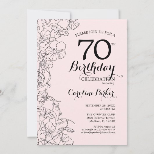 赤面ピンクフローラ70th誕生日パーティー 招待状 (正面)