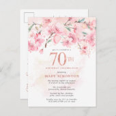赤面ピンクフローラ70th誕生日招待状ポストカー インビテーションポストカード (正面/裏面)