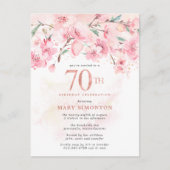 赤面ピンクフローラ70th誕生日招待状ポストカー インビテーションポストカード (正面)