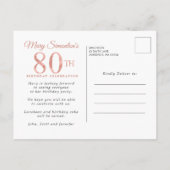 赤面ピンクフローラ80誕生日 インビテーションポストカード (裏面)