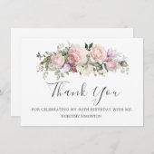 赤面ピンクフローラ80th誕生日ありがとう サンキューカード (正面/裏面)