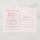 赤面ピンクフローラ80th誕生日パーティー インビテーションポストカード (裏面)