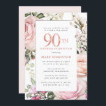 赤面ピンクフローラ90th誕生日パーティー 招待状<br><div class="desc">この90歳の誕生日パーティーエレガントの招待でフェミニン特別な女性を尊重する。90日は大書ピンクの文字。誕生祝い後を追。名誉あるゲストの名前もピンクの大文字で書かれている。残りの文字は柔らかいハト灰色。誕生祝い詳細は、赤面のピンクのバラとセージの緑の飾フローラと一緒にシックなフレームに囲ま葉れている。デザインの間伝統的に、開いた風通しの良い植物性の葉と文字与えはバイブコンテンポラリーだ。招待の戻る柔らかいピンクがかろうじて。残念ながら、90の数字は編集できない。もうもし1年お願いだから、カスタムデザインを作って嬉しいよ。</div>