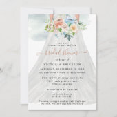 赤面ピンクフローラ | ズ結婚ドレスブライダルシャワー 招待状 (正面)