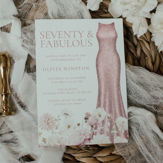 赤面ピンクフローラ&ドレス70thバースデーパーティー 招待状