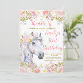 赤面ピンクフローラ&ホースファースト誕生日パーティー 招待状 (スタンド正面)