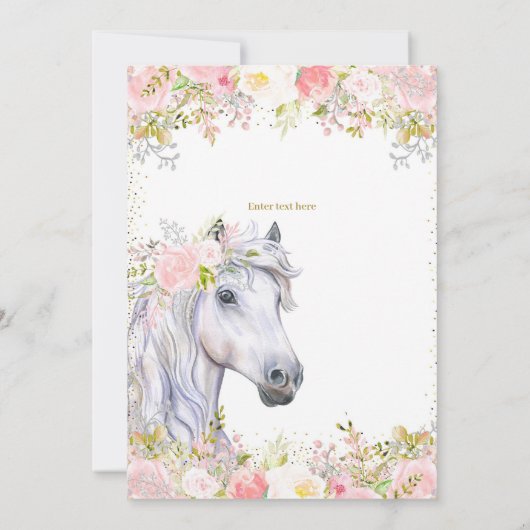 赤面ピンクフローラ&ホースファースト誕生日パーティー 招待状 (裏面)