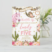 赤面ピンクフローラ&ホース誕生日パーティー 招待状 (スタンド正面)