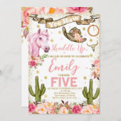 赤面ピンクフローラ&ホース誕生日パーティー 招待状 (正面/裏面)